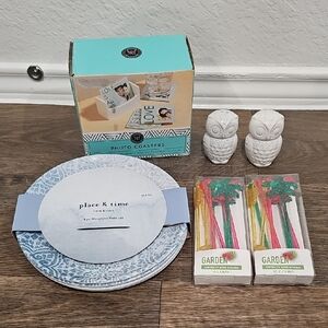 Bundle Of Coasters, Plates, Salt & Pepper Shakers And Stir Sticks